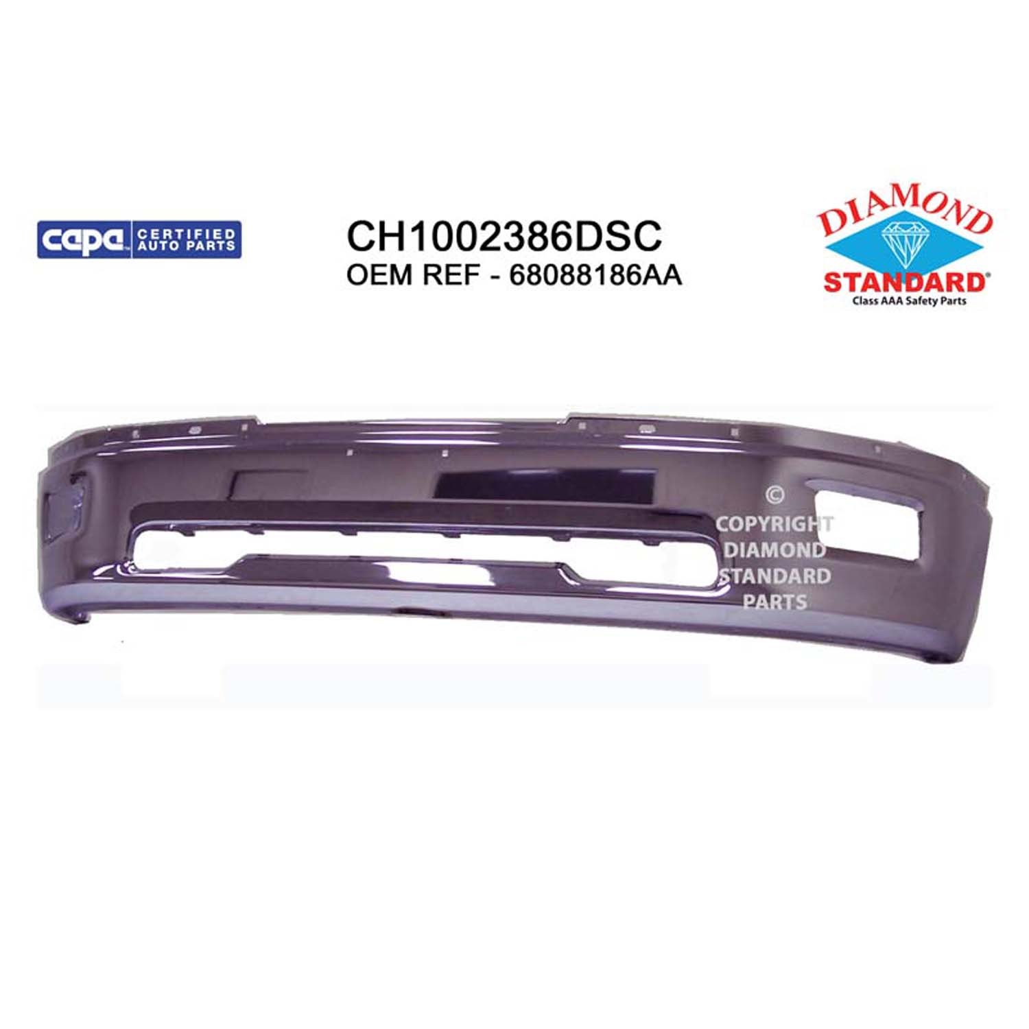 Bumper Face Bar Front w/o Sport Pkg w/Fog Lamps Chrome CAPA for Ram 1500 Dodge Ram 1500