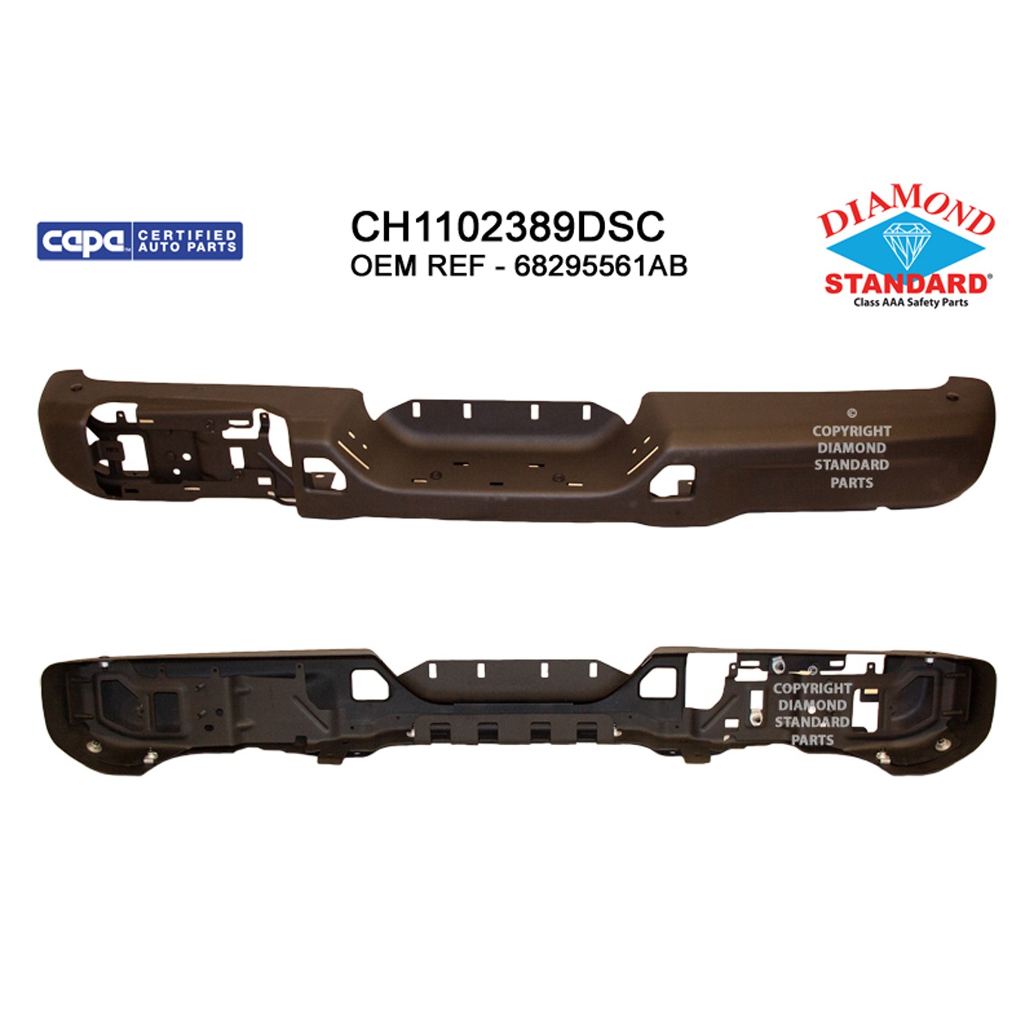 Bumper Face Bar Rear w/o Parking Sensors Steel CAPA for Jeep Wrangler 2018–2024