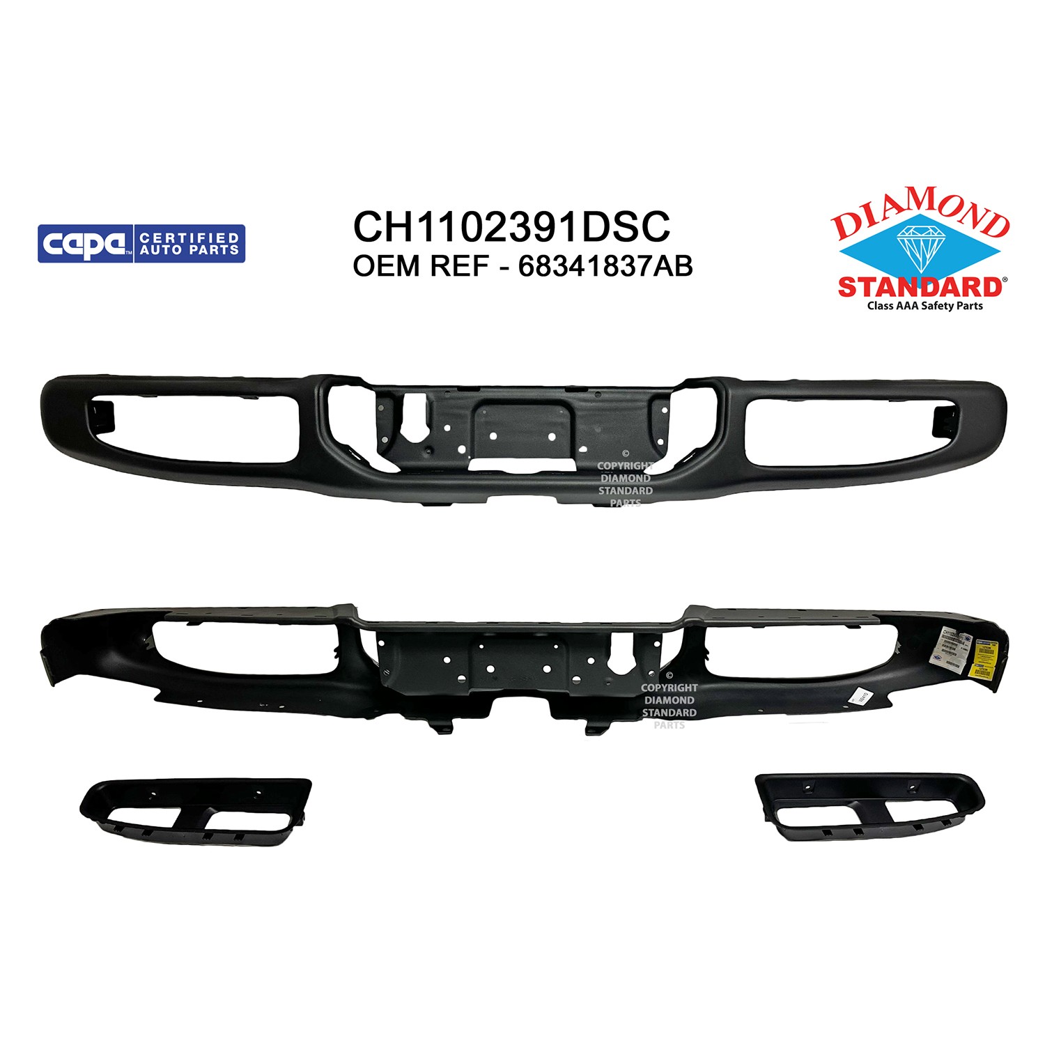 Bumper Face Bar Rear w/o Parking Sensors CAPA for Jeep Gladiator 2020–2024