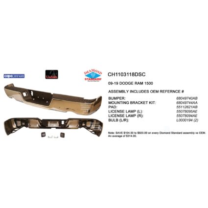 Bumper Assembly Rear w/Dual Exhaust w/o Parking Sensor w/Licence Lamps Chrome CAPA for Dodge Ram 1500 Ram 1500 1500 Classic