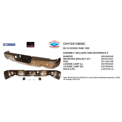 Bumper Assembly Rear w/Dual Exhaust w/Parking Sensor w/Licence Lamps Chrome CAPA for Dodge Ram 1500 Ram 1500 1500 Classic