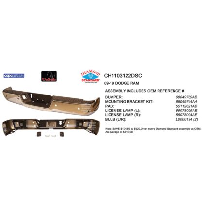Bumper Assembly Rear w/o Dual Exhaust w/Parking Sensor w/Licence Lamps Chrome CAPA for Dodge Ram 2500 Ram 3500 Ram 1500 Ram 1500 2500 3500 1500 Classic
