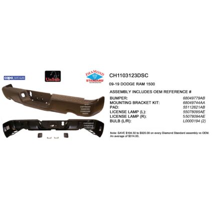 Bumper Assembly Rear w/Dual Exhaust w/o Parking Sensor w/Licence Lamps CAPA for Dodge Ram 1500 Ram 1500 1500 Classic