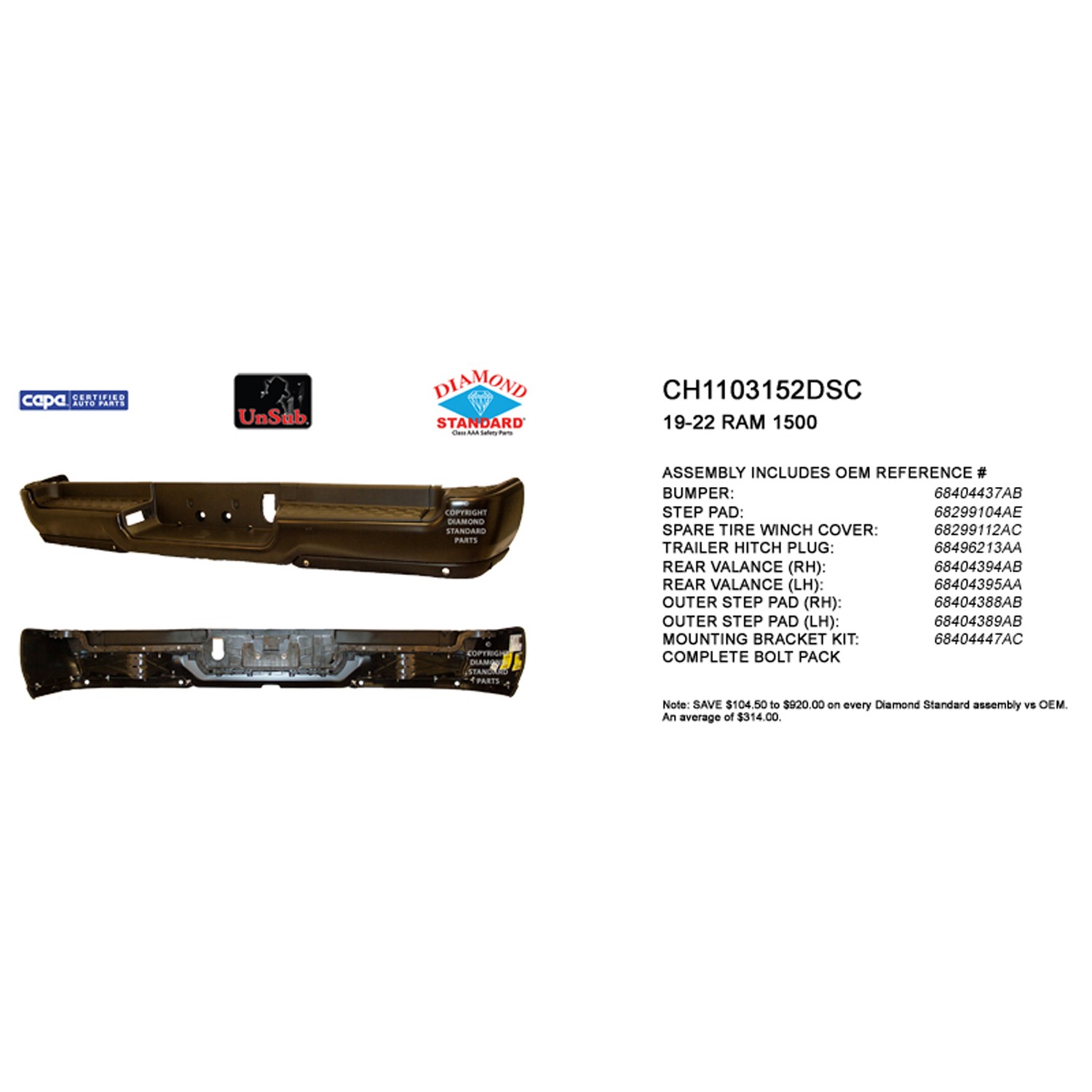 Bumper Assembly Rear Single Exhaust w/Adv Park w/Parking Sensor w/o Lamps Primed CAPA for Ram 1500 Limited Laramie Sport Big Horn Lone Star SLT SXT Tradesman Laramie Longhorn HFE Longhorn Laramie Sport ST Hemi Sport Special Service TRX Limited Longhorn TRX Launch Edition Big Horn OffRoad 2019–2024