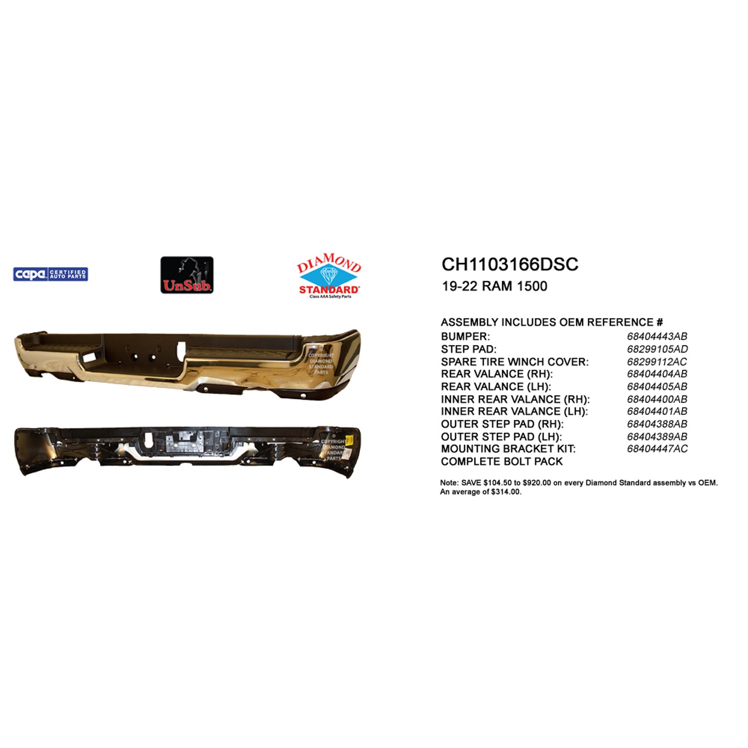 Bumper Assembly Rear Dual Exhaust w/o Adv Park w/Park w/o Lamps Chrome CAPA for Ram 1500 Limited Laramie Sport Big Horn Lone Star SLT SXT Laramie Longhorn HFE Longhorn Laramie Sport ST Hemi Sport Special Service TRX Limited Longhorn TRX Launch Edition Big Horn OffRoad 2019–2024