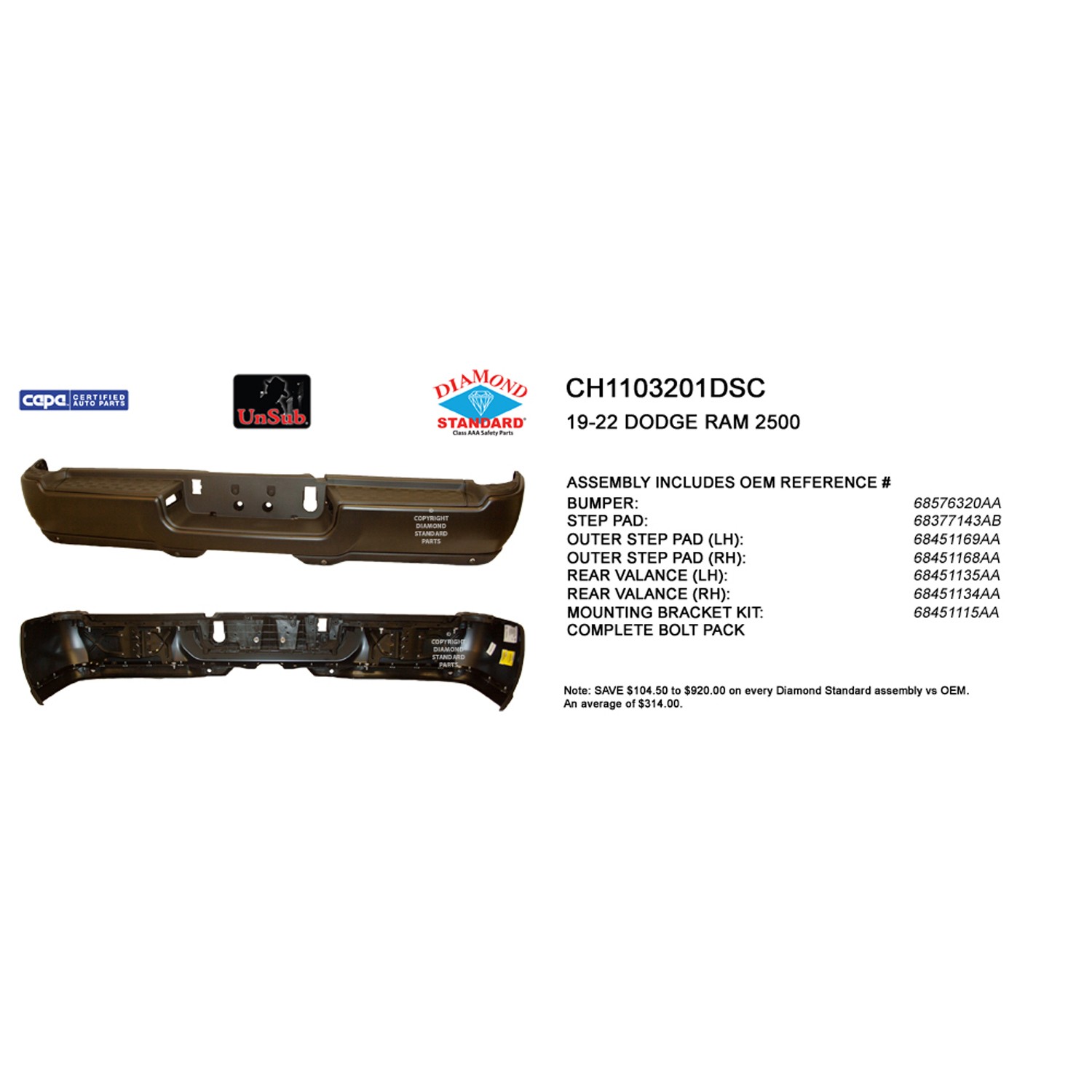 Bumper Assembly Rear w/Park Assist w/o License Lamps Black CAPA for Ram 2500 3500