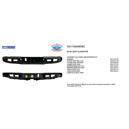 Bumper Assembly Rear w/o Parking Sensors CAPA for Jeep Gladiator 2020–2024