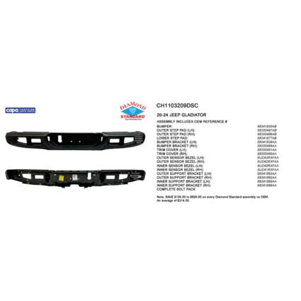 Bumper Assembly Rear w/Parking Sensors CAPA for Jeep Gladiator 2020–2024