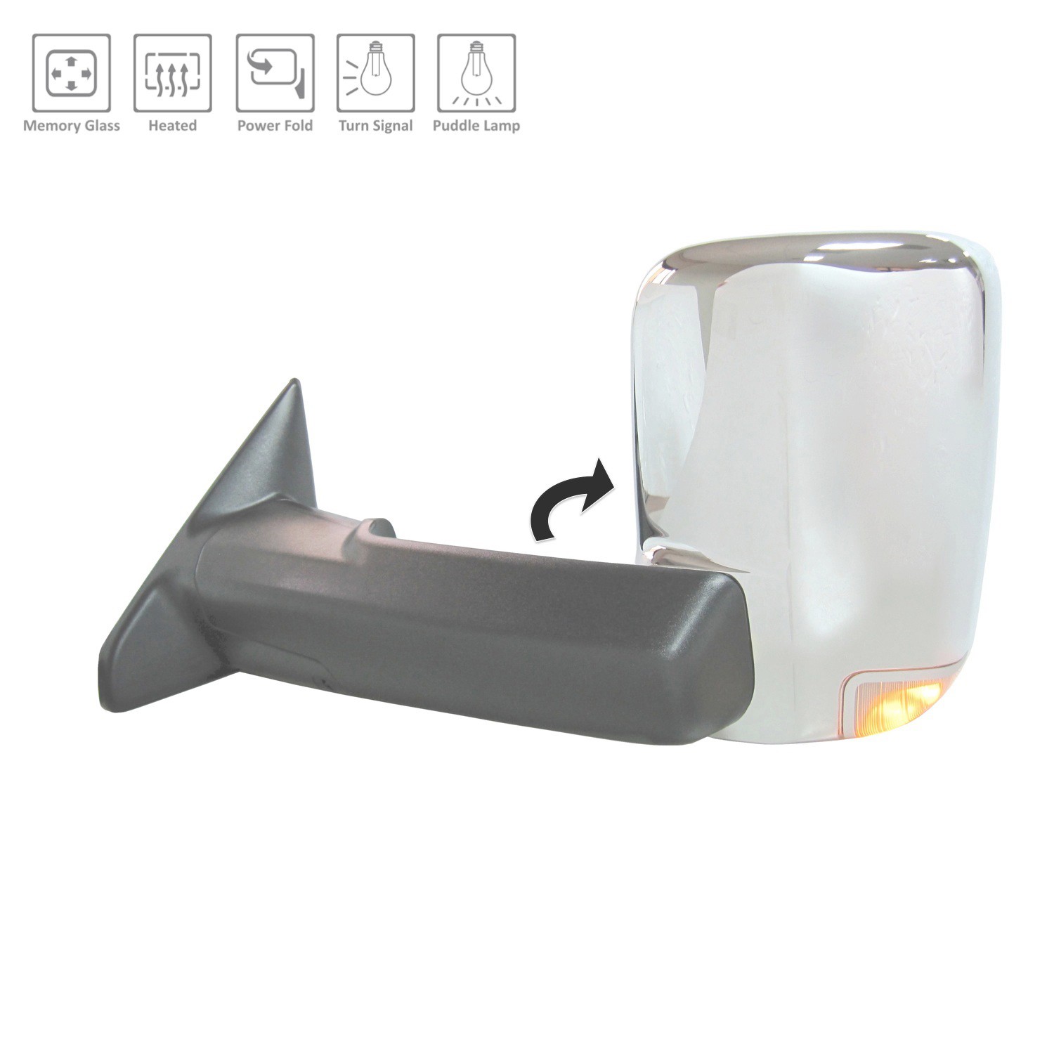 Door Mirror Assembly Left w/o Memory Power-Folding Chrome for Ram 2500 3500