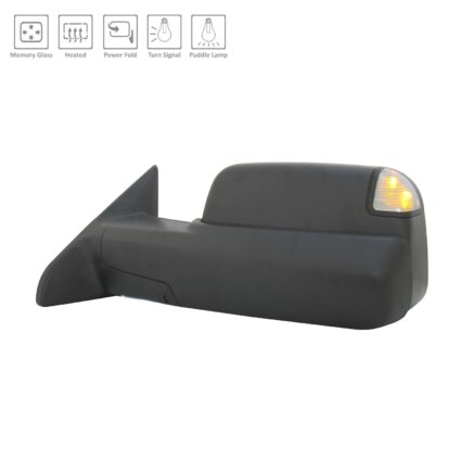 Door Mirror Assembly Left w/Towing Pkg w/Memory Power-Folding Redesigned S/L & P/L Textured Black for Ram 2500 3500