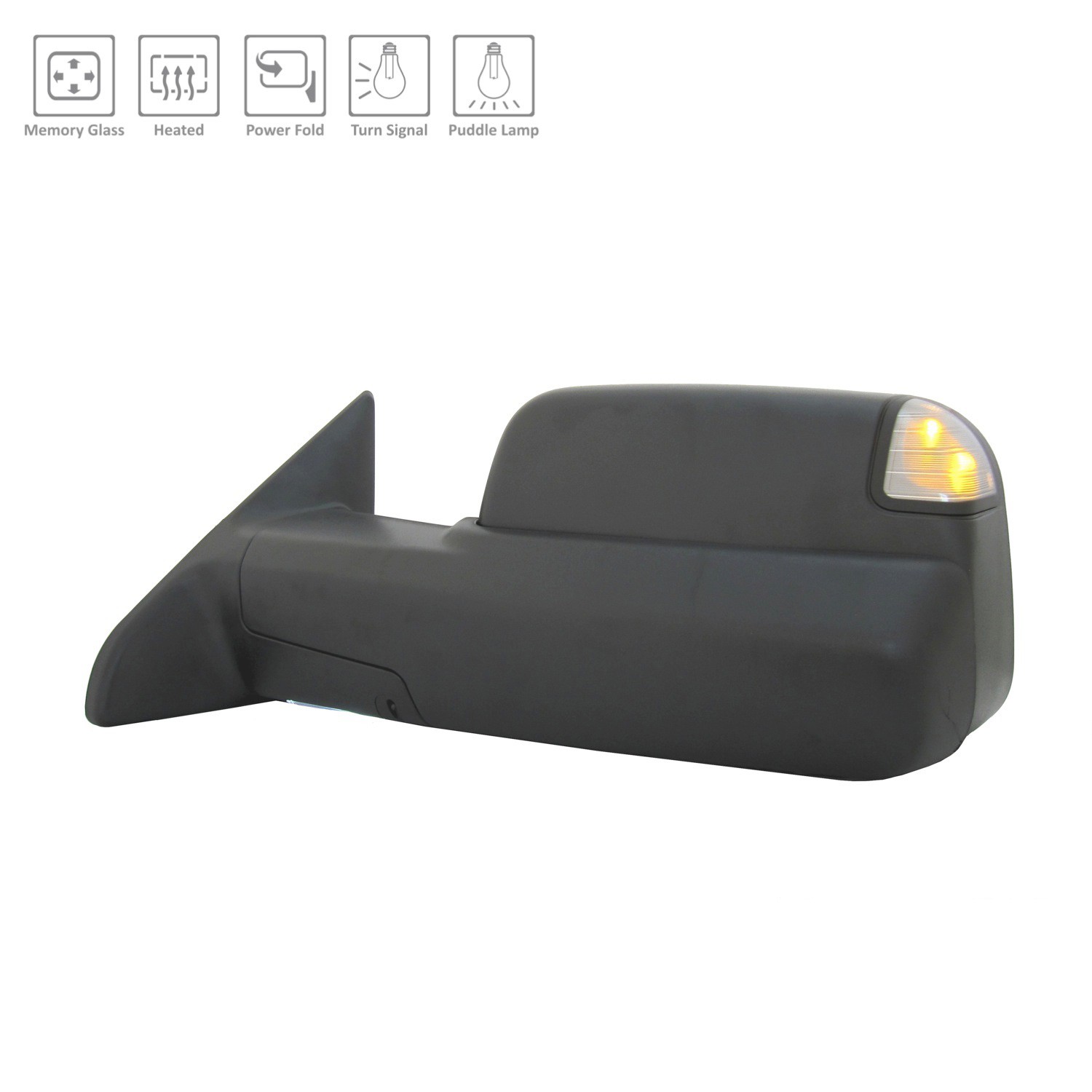 Door Mirror Assembly Left w/Towing Pkg w/Memory Power-Folding Redesigned S/L & P/L Textured Black for Ram 2500 3500
