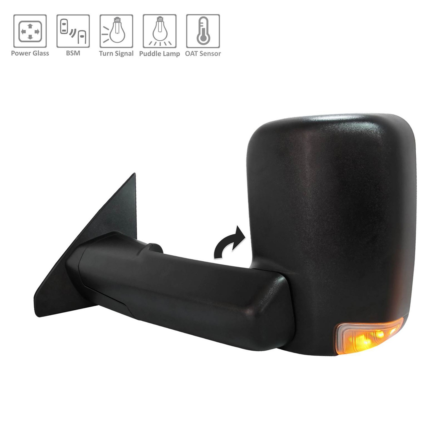 Door Mirror Assembly Left w/Towing Pkg Non-Heated w/Blind Spot Detection Black Trim for Ram 1500 2019