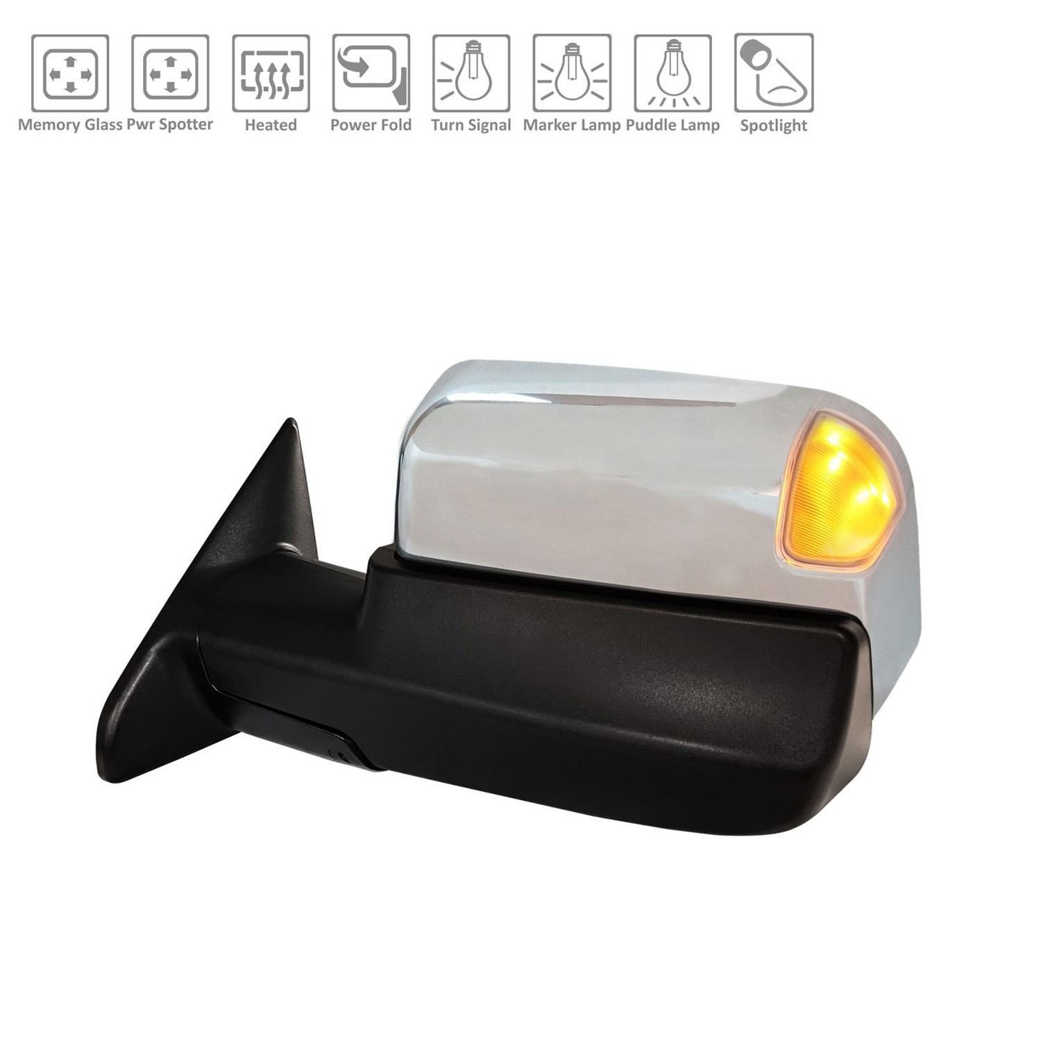 Door Mirror Assembly Left w/Towing Pkg w/o Blind Spot Sensor w/Memory Chrome for Ram 2500 3500