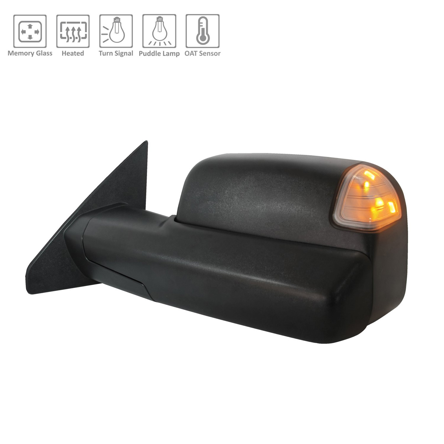 Door Mirror Left w/Towing Pkg w/Memory w/o Surround View Camera w/o BSD Black for Ram 1500 2020–2024