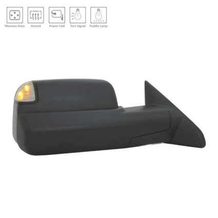 Door Mirror Assembly Right w/Towing Pkg w/Memory Power-Folding Redesigned S/L & P/L Textured Black for Ram 2500 3500