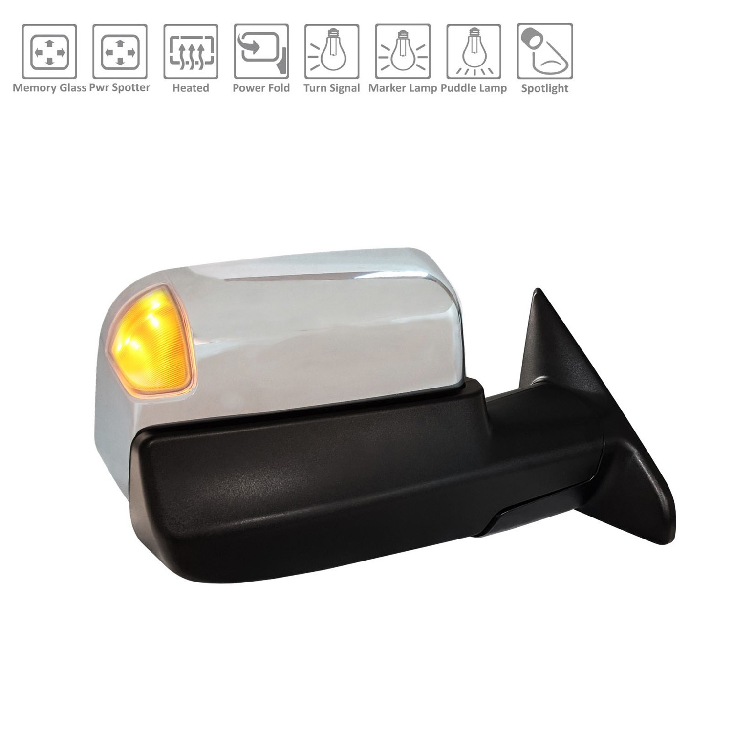 Door Mirror Right w/Towing Pkg w/o Blind Spot Sensor w/Memory Chrome for Ram 2500 3500