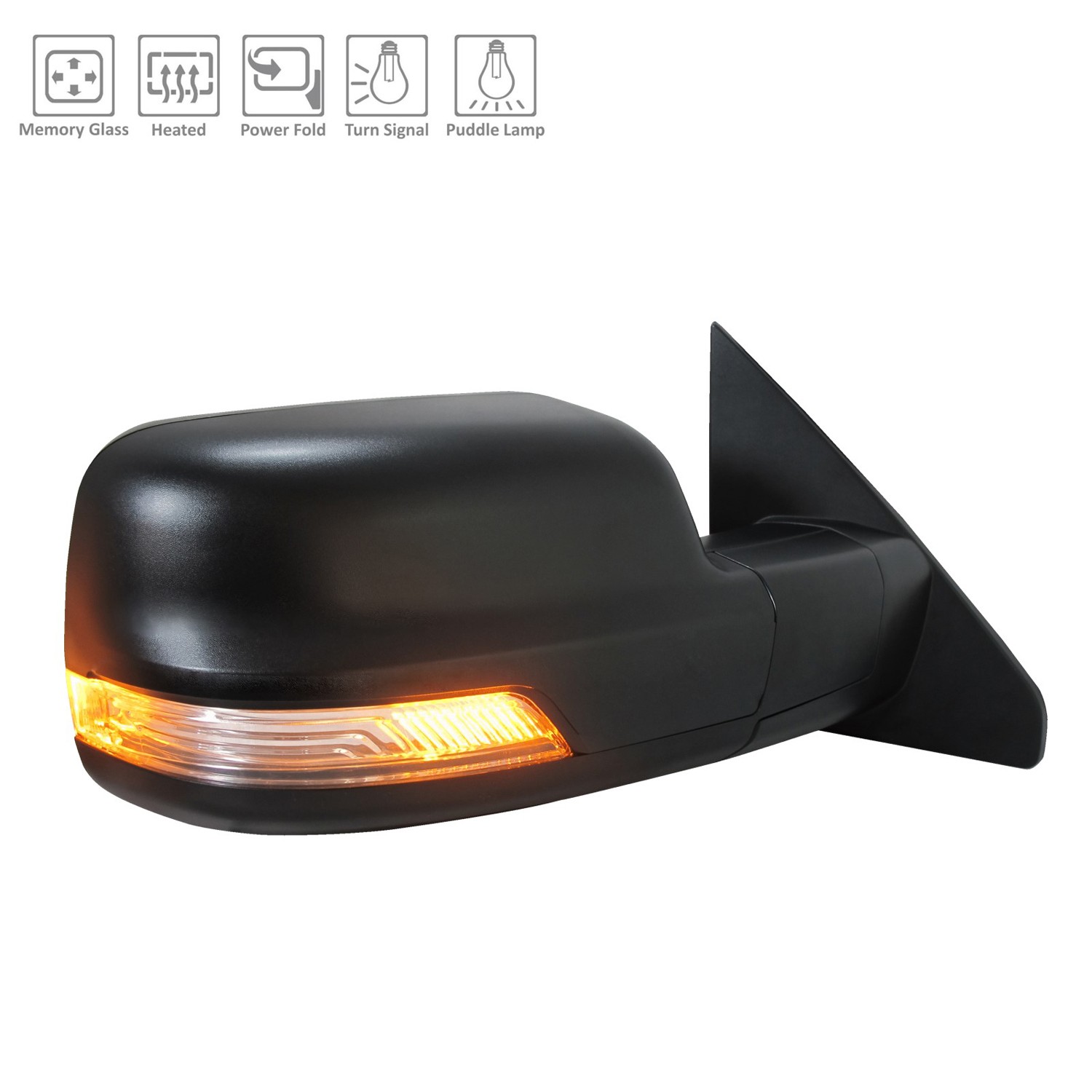 Door Mirror Assembly Right Standard Type w/o BSD w/Memory Black for Ram 1500 2020–2021