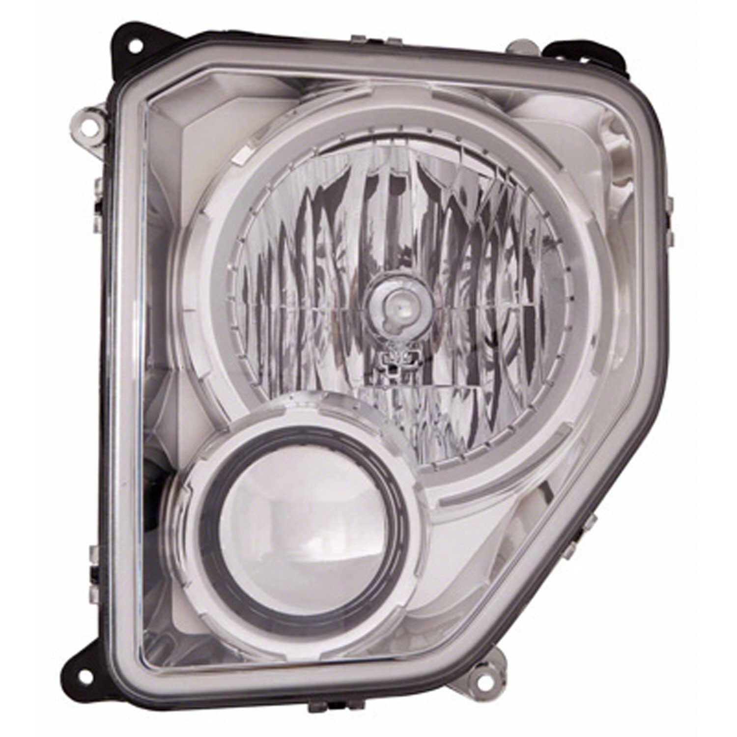 Headlight Assembly Composite Left w/o Fog Lamps Chrome Bezel Round Bulb Shield CAPA for Jeep Liberty 2010–2012