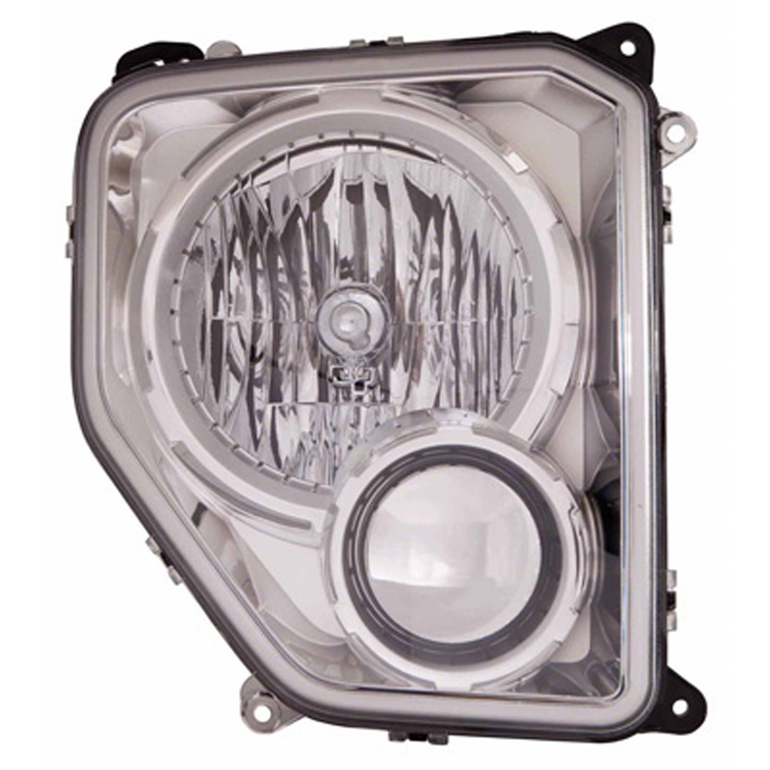 Headlight Assembly Composite Right w/o Fog Lamps Chrome Bezel Round Bulb Shield for Jeep Liberty 2010–2012