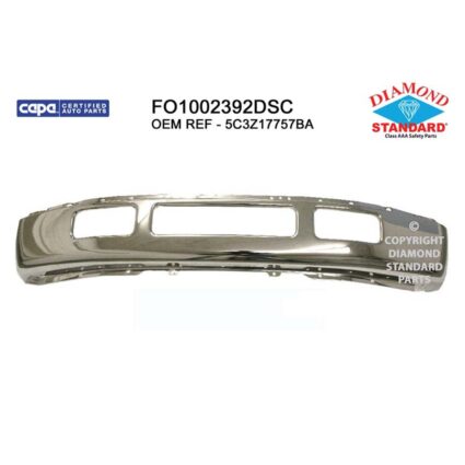 Bumper Face Bar Front w/o Fender Flare Holes Bright Chrome CAPA for Ford Excursion F-250 Super Duty F-350 Super Duty