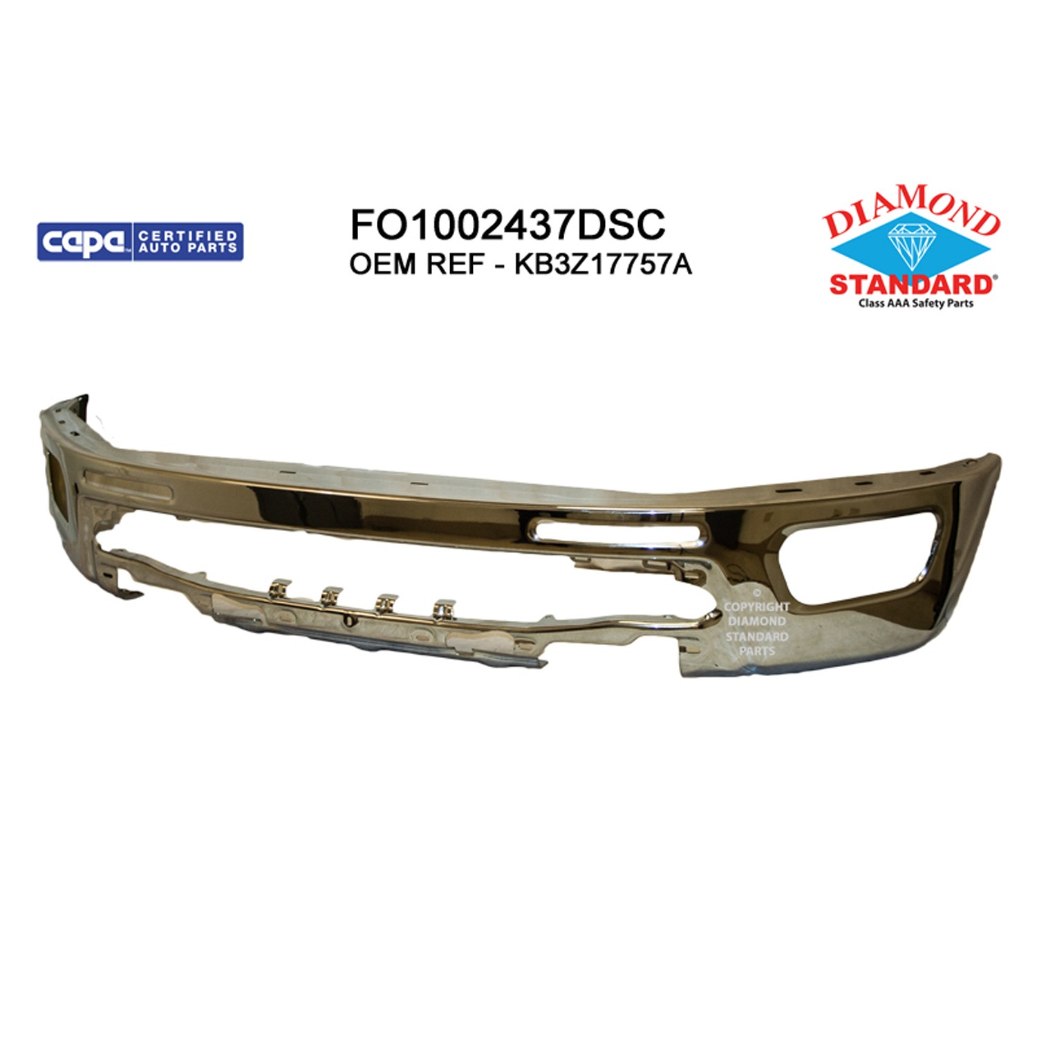 Bumper Face Bar Front w/o Park Distance Sensors Chrome CAPA for Ford Ranger 2019–2023