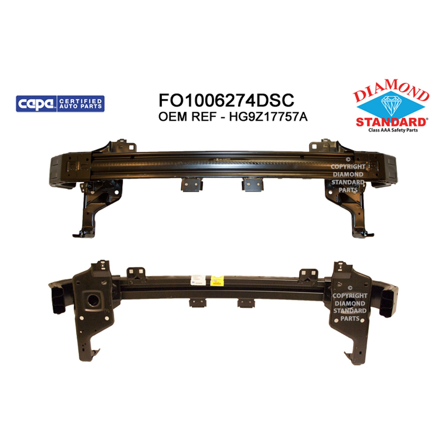 Bumper Cover Reinforcement Front w/o Front Tow Hooks CAPA for Ford Fusion Police Responder Hybrid