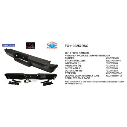 Bumper Face Bar Rear Step Assembly Primed CAPA for Ford Ranger 1993–2011