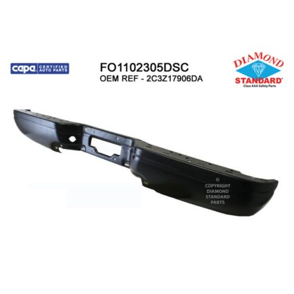 Bumper Face Bar Rear w/o Rear Object Sensor Black W Heritage Step Type CAPA for Ford F-150 F-150 Heritage F-250 Super Duty F-350 Super Duty