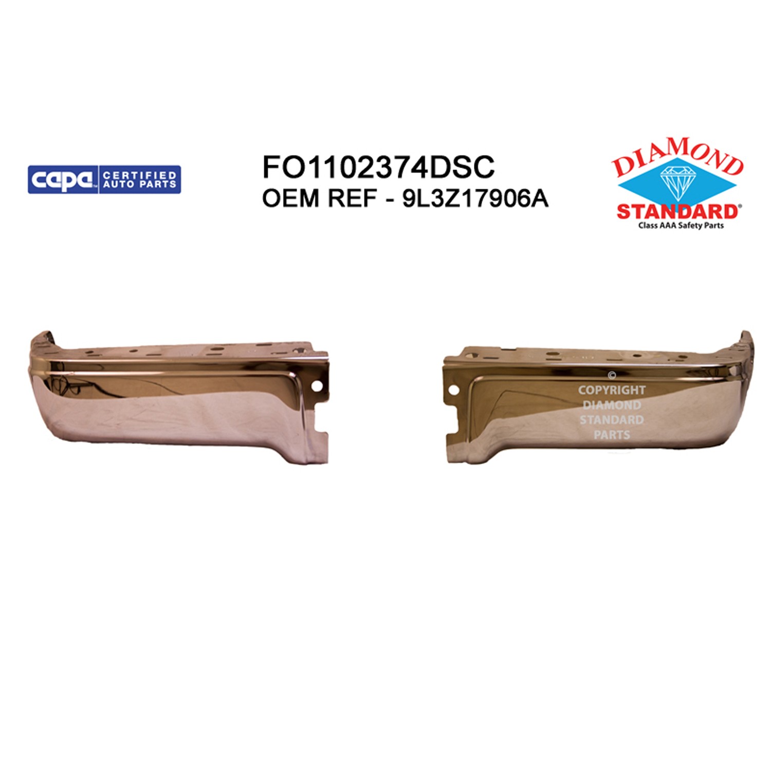 Bumper Face Bar Rear w/o Rear Object Sensors Chrome CAPA for Ford F-150 2009–2014