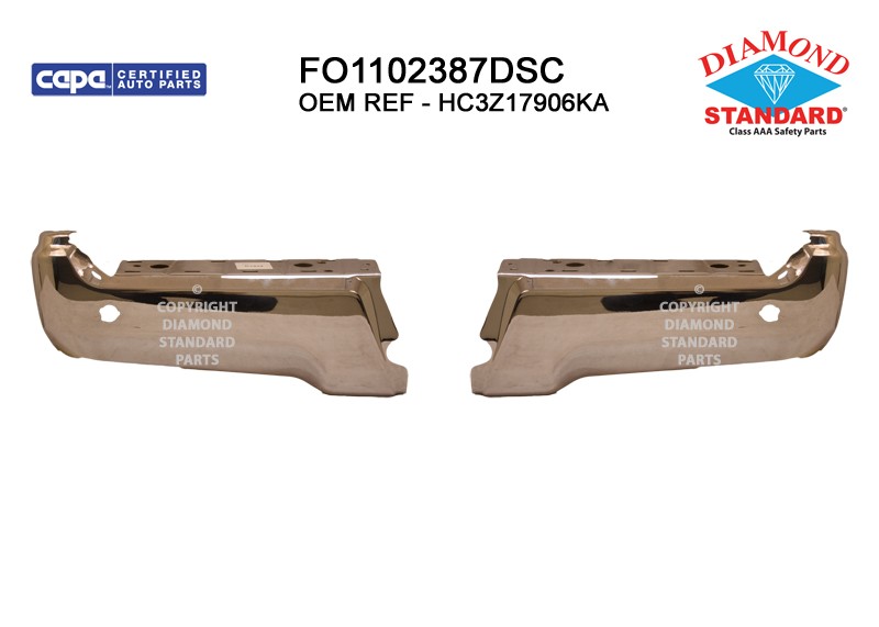Bumper Face Bar Rear w/Parking Aid Sensors Chrome CAPA for Ford F-250 Super Duty F-350 Super Duty F-450 Super Duty