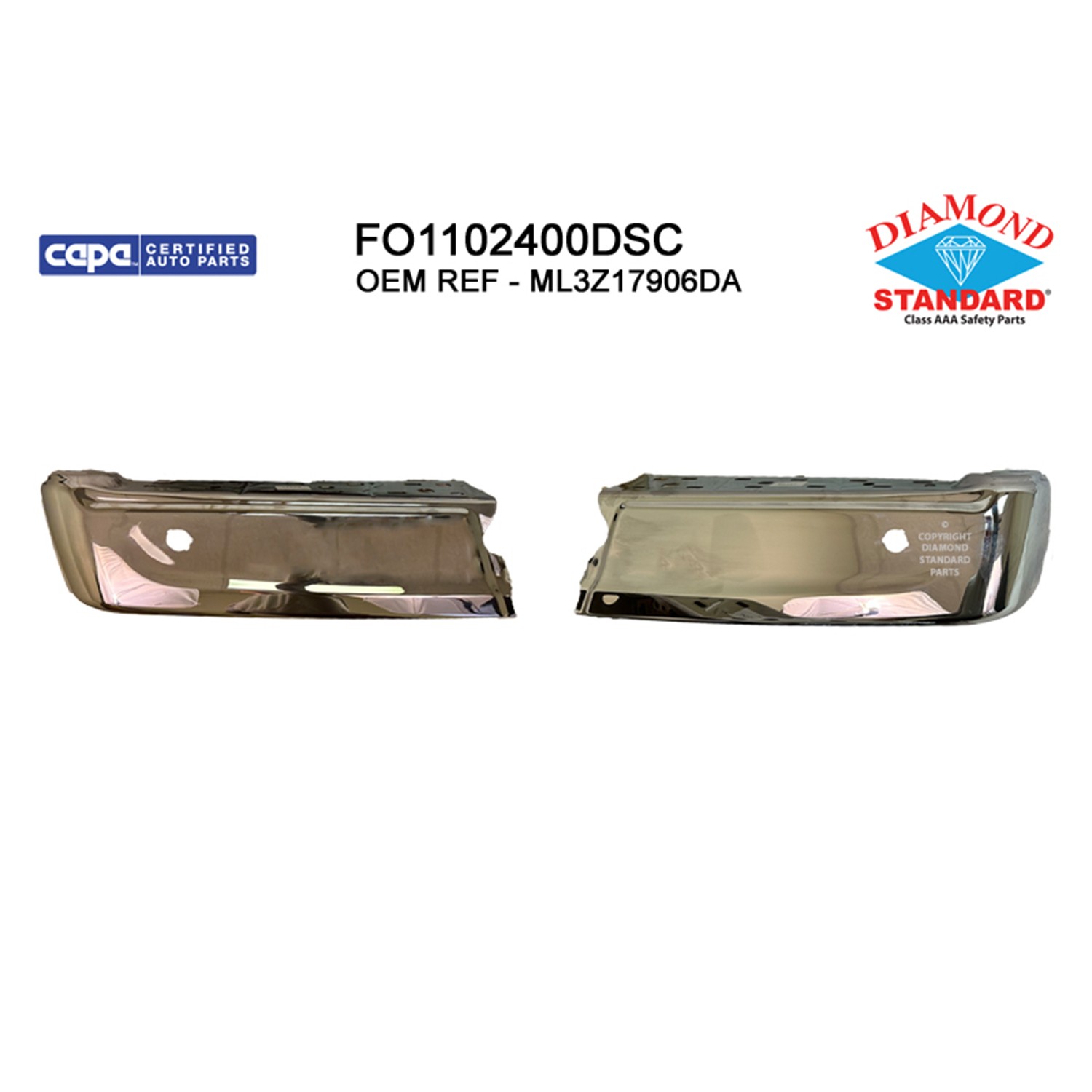 Bumper Face Bar Rear w/Rear Parking Aid w/o Active Park Assist Chrome CAPA for Ford F-150 2021–2024