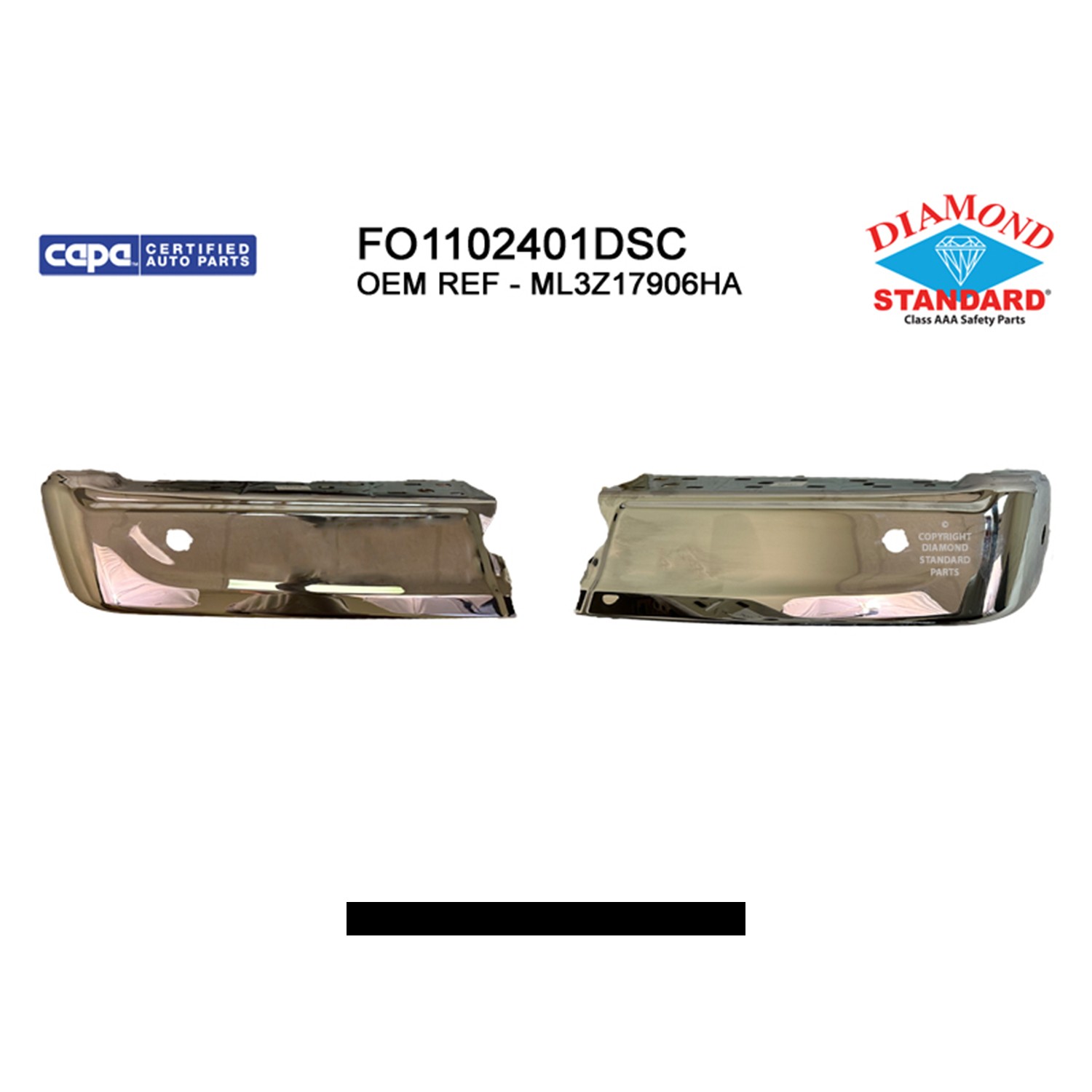 Bumper Face Bar Rear w/Rear Parking Aid w/Active Park Assist Chrome CAPA for Ford F-150 2021–2024