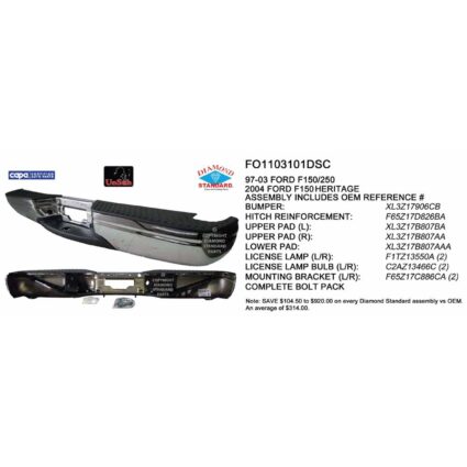 Bumper Assembly Rear Includes Step Pad & Brackets CAPA for Ford F-150 F-150 Heritage