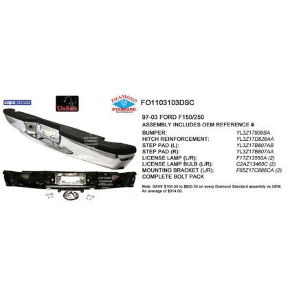 Bumper Assembly Rear Chrome w/Step Pads/Brackets/License Lamps CAPA for Ford F-150 F-150 Heritage