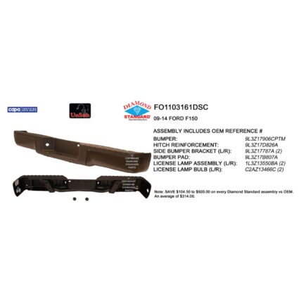 Bumper Assembly Rear w/o Sensors w/o Towing w/License Lamp & Harness Primed CAPA for Ford F-150 2009–2014