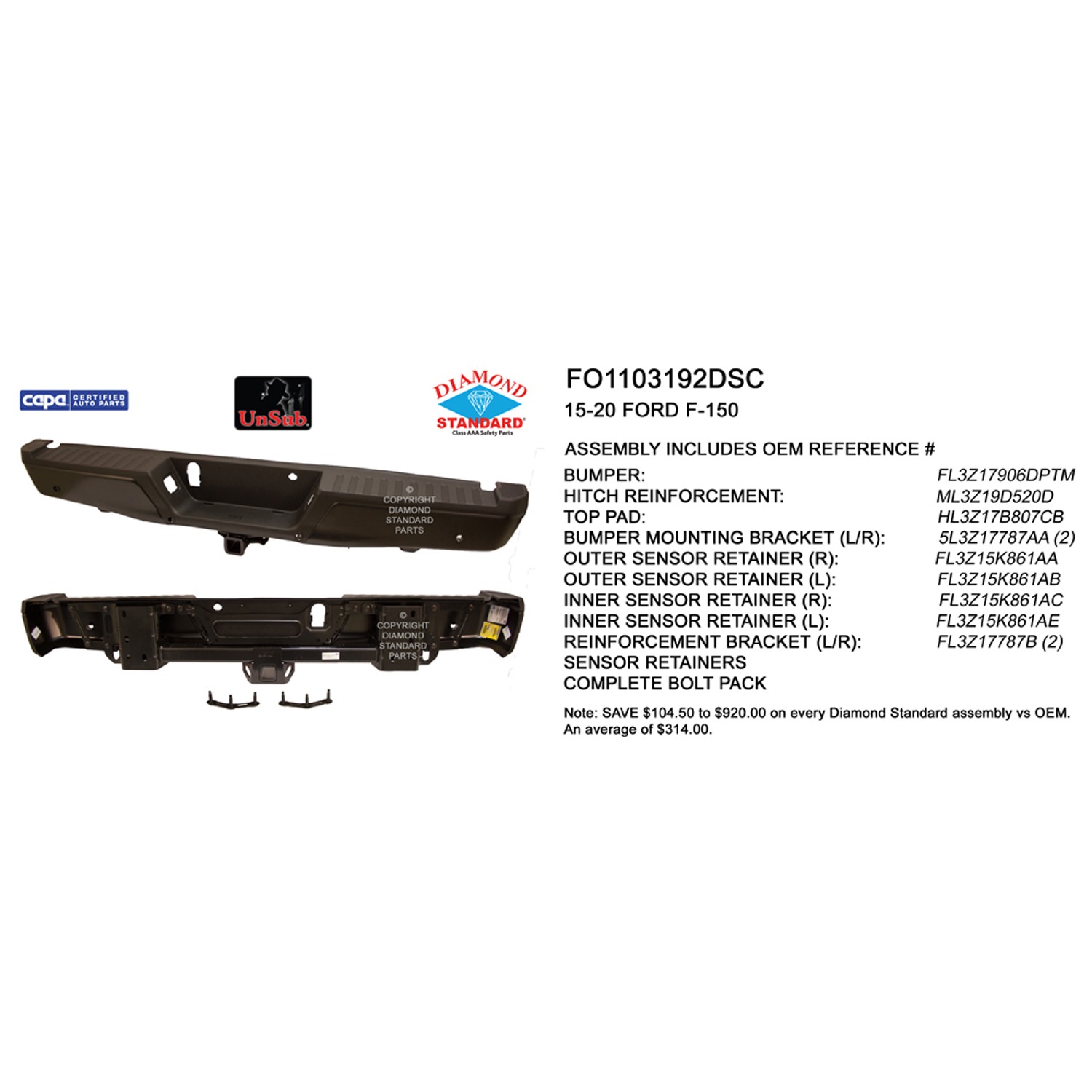 Bumper Assembly Rear w/Rear Parking Aid w/Towing Pkg w/Max Towing CAPA for Ford F-150 2015–2020