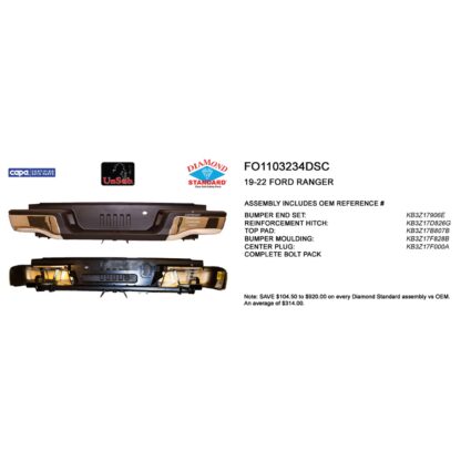 Bumper Assembly Rear w/o Towing Pkg w/o Parking Aid Chrome CAPA for Ford Ranger 2019–2023