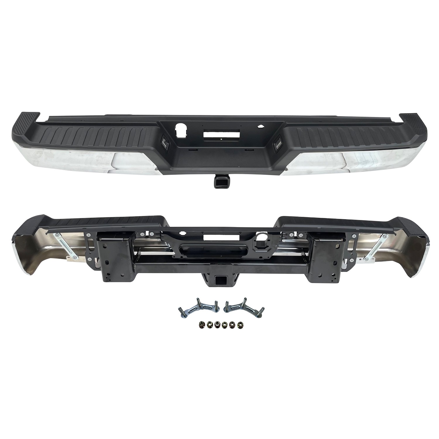 Bumper Assembly Rear w/Towing Pkg w/Max Duty w/o Parking Aid w/Lamps Chrome for Ford F-150 2021–2024