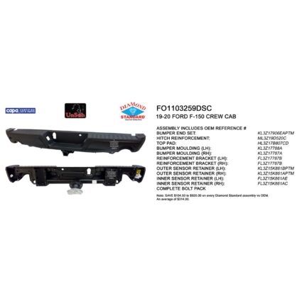 Bumper Assembly Rear LIMITED w/Parking Aid w/Sensor Brackets w/o Lamps CAPA for Ford F-150 2019–2020