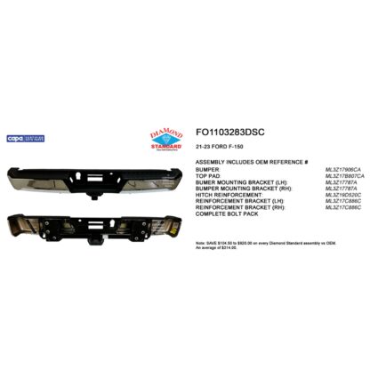 Bumper Assembly Rear w/Med/Hvy Towing w/o Parking Aid w/o Lamps Chrome CAPA for Ford F-150 2021–2024