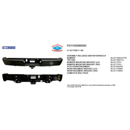 Bumper Assembly Rear w/Max Duty Towing w/o Parking Aid w/o Lamps CAPA for Ford F-150 2021–2024