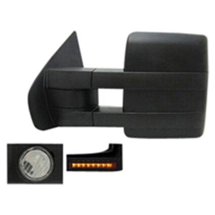 Door Mirror Assembly Left Trailer Tow Type Power Heated w/Signal Lamp w/Puddle Lamp Black for Ford F-150 2007–2012