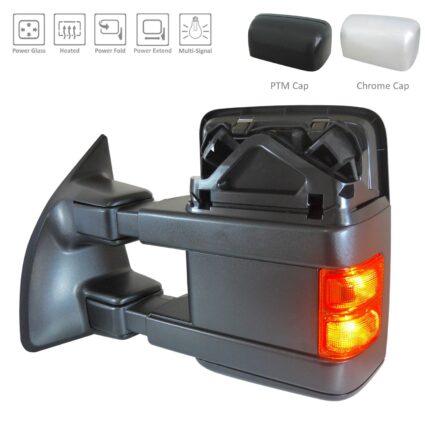 Door Mirror Assembly Left Power Telescoping w/o Memory w/Cover w/Chrome/PTM Covers for Ford F-250 Super Duty F-350 Super Duty