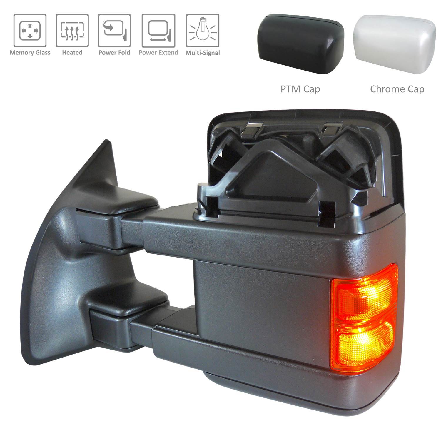 Door Mirror Assembly Left Power Telescoping Power-Folding w/Memory w/Chrome & PTM Covers for Ford F-250 Super Duty F-350 Super Duty