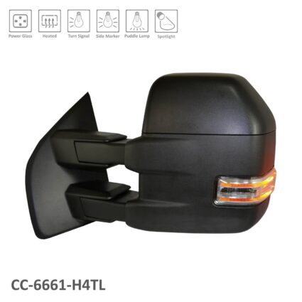 Door Mirror Assembly Left Trailer Tow Type Manual Dual Sail Telescopic w/Signal Lamps Black for Ford F-150 2015–2018