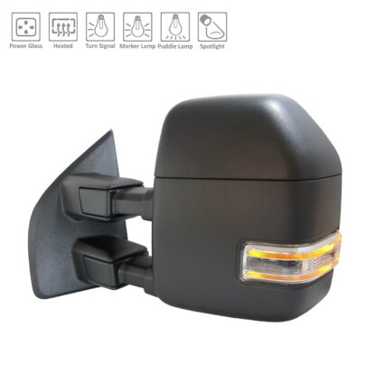 Door Mirror Left Manual Telescoping w/Signal Lamps From 2-26-18 w/Cover Black for Ford F-150 2018–2020
