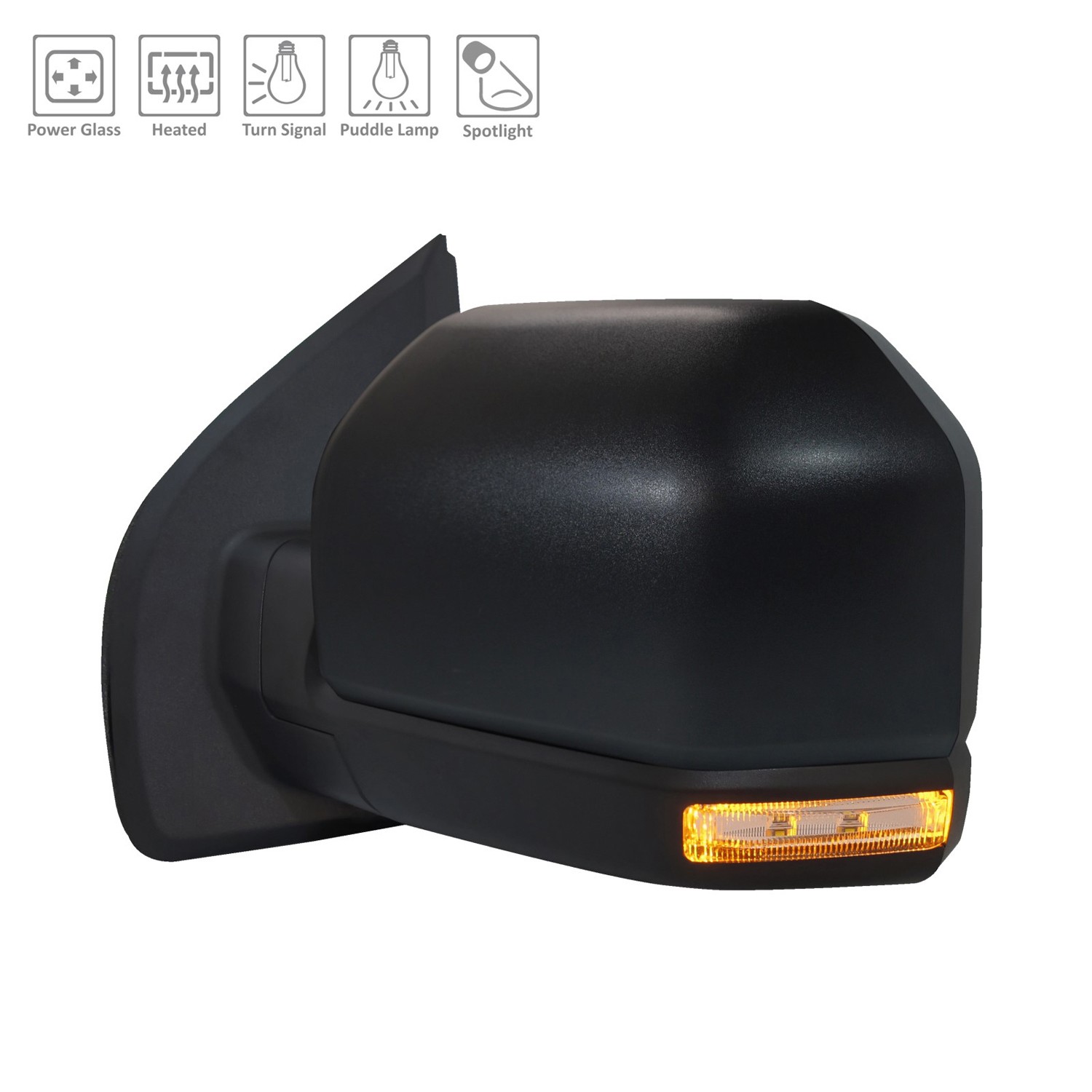 Door Mirror Assembly Left Heated w/o Blind Spot Detection w/Spot Lamp Black for Ford F-150 2019–2020