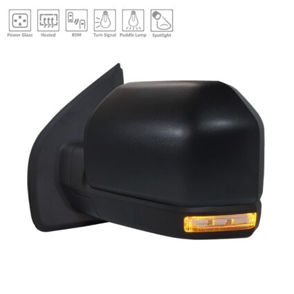 Door Mirror Assembly Left Heated w/Blind Spot Detection w/Spot Lamp Black for Ford F-150 2019–2020