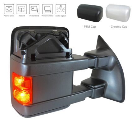 Door Mirror Assembly Right Power Telescoping Power-Folding w/o Memory w/Chrome & PTM Covers for Ford F-250 Super Duty F-350 Super Duty
