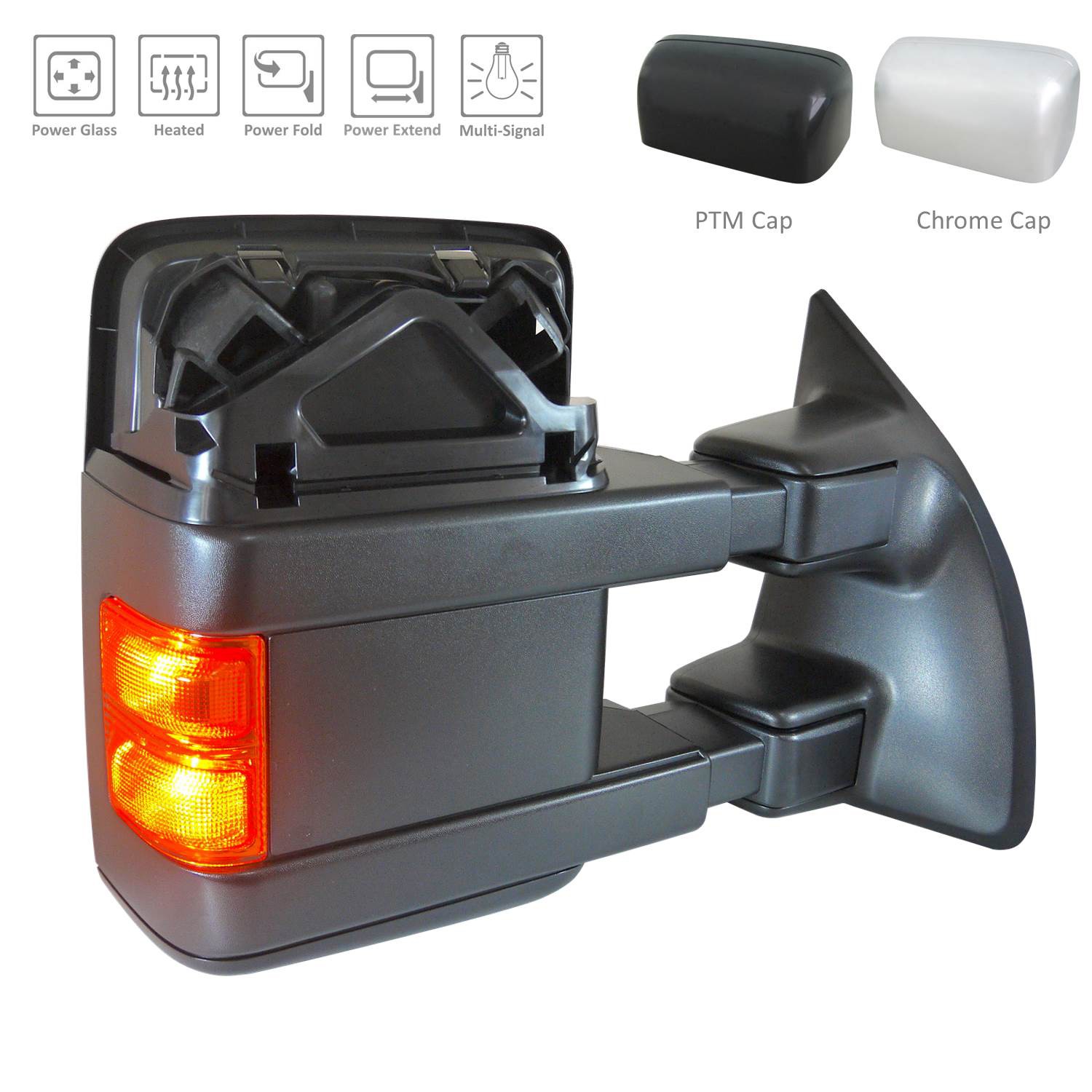 Door Mirror Assembly Right Power Telescoping Power-Folding w/o Memory w/Chrome & PTM Covers for Ford F-250 Super Duty F-350 Super Duty